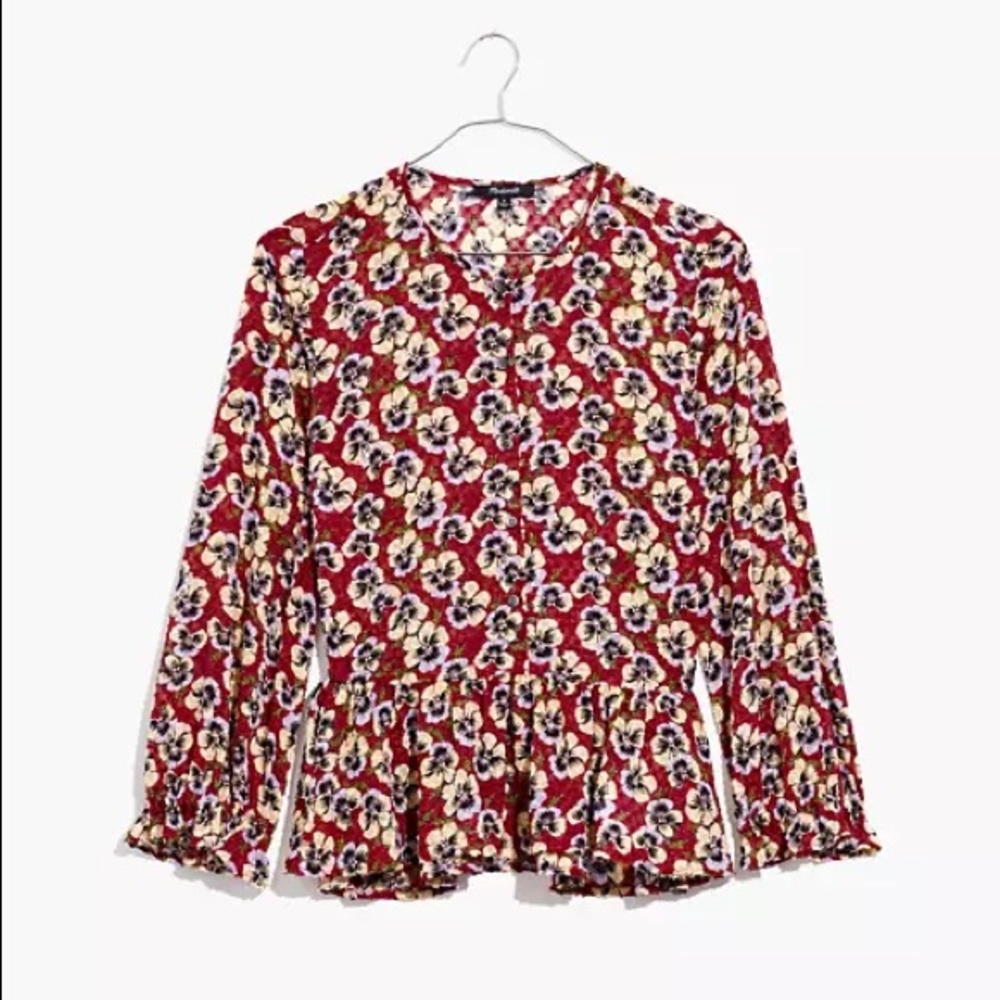Madewell Drawstring Ruffle-Hem Top in Viola Floral